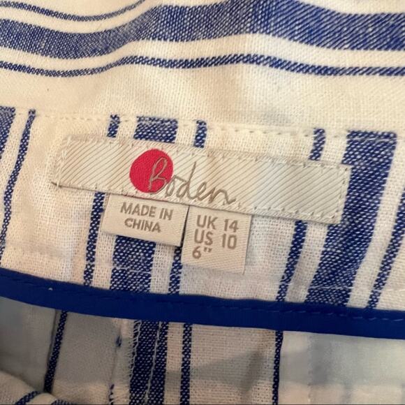 Boden St. Ives Linen Blend Paper Bag Shorts Blue & White Stripes NO BELT size 10 - Picture 12 of 13